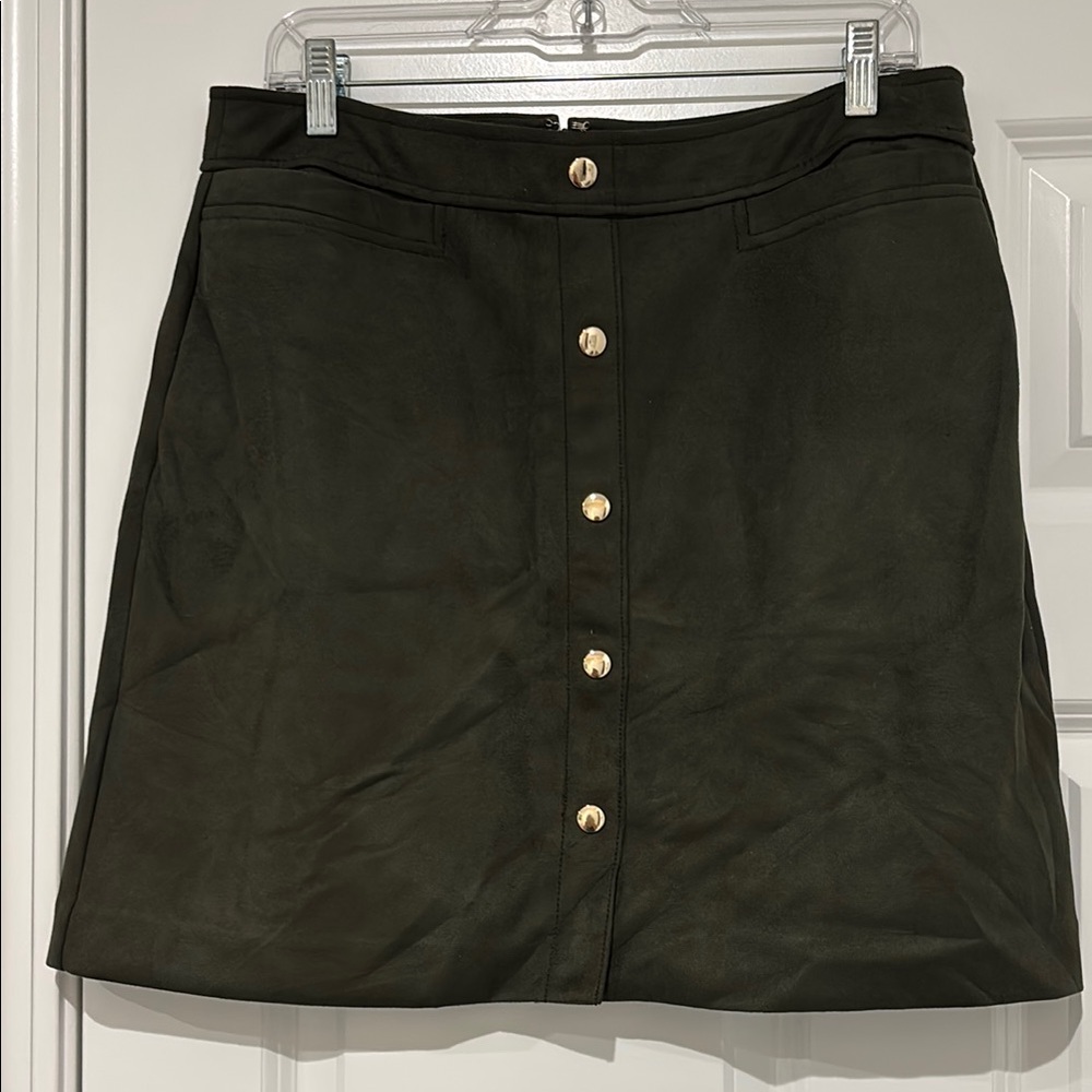LOFT Green Suede A-Line Mini Skirt Casual
